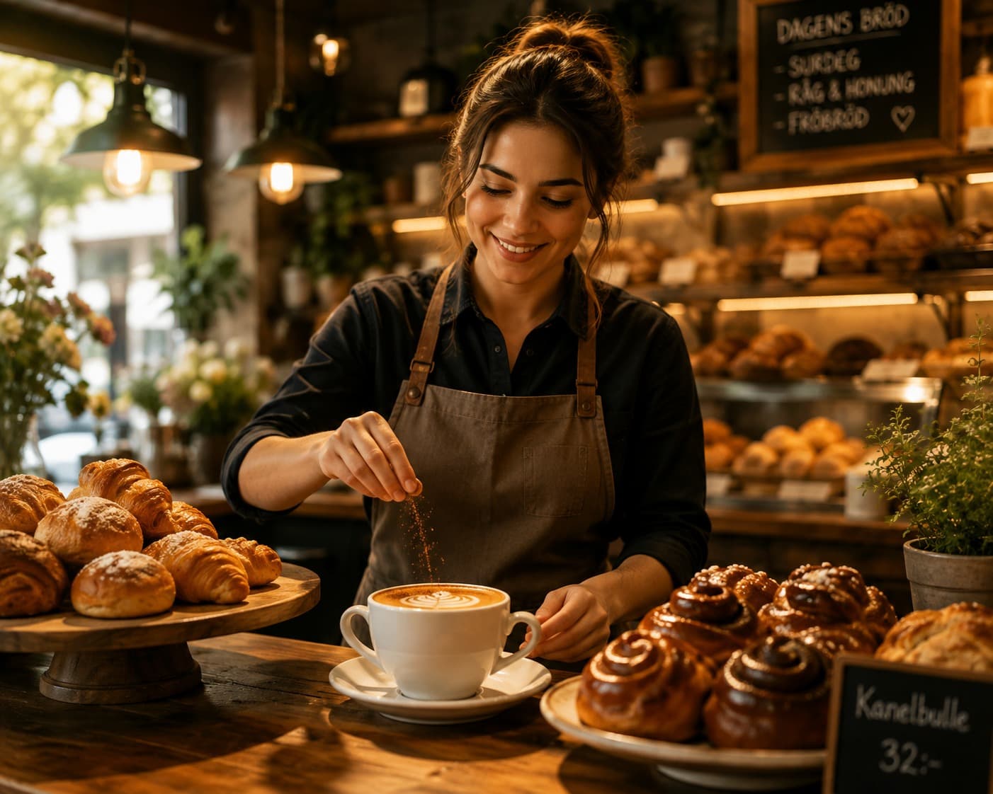Baker working with fresh pastries