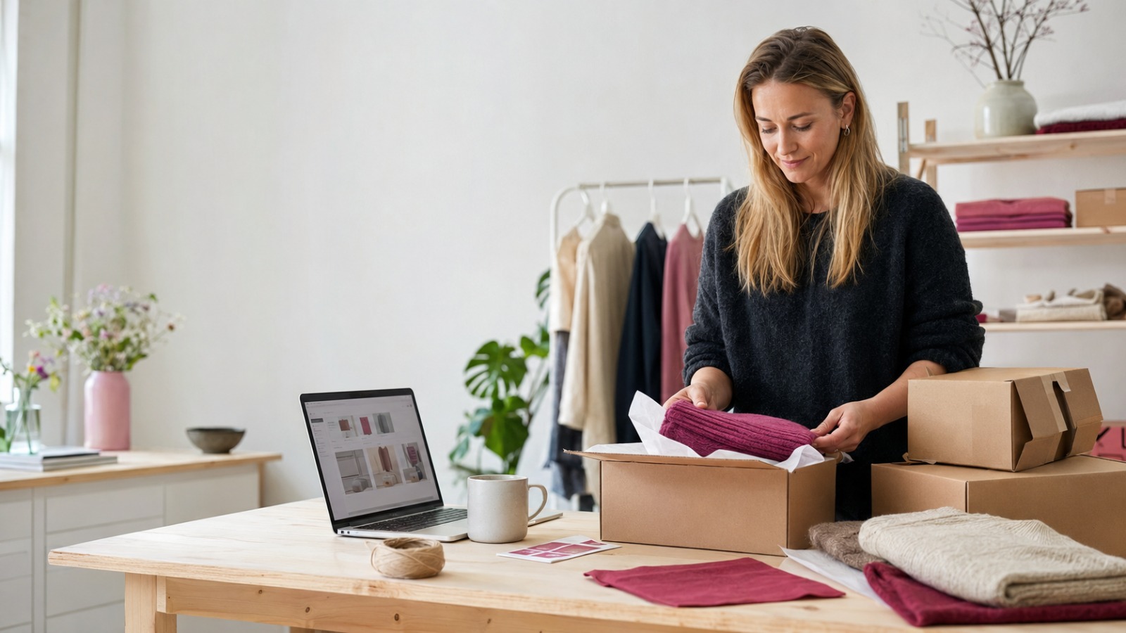 Swedish small-business owner preparing products to sell online